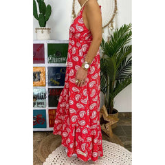 Fashion Print V neck Sleeveless Maxi Dresses