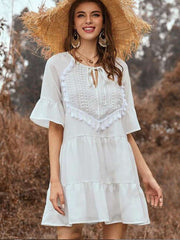 Fashion Gored Pure Falbala Half sleeve Lacing Shift Dresses