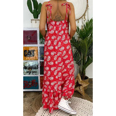 Fashion Print V neck Sleeveless Maxi Dresses