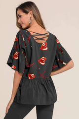 Fashion Print Round neck Half sleeve Falbala T-Shirts