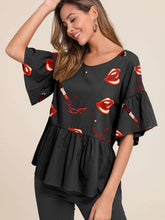 Fashion Print Round neck Half sleeve Falbala T-Shirts