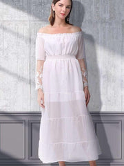 Pure High waist One shoulder Long sleeve Maxi Dresses