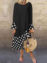 Fashion polka dot printed ruffle long sleeve maxi dresses