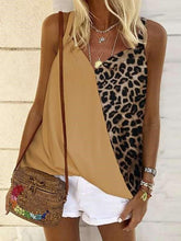 Fashion Gored Leopard print V neck Vest T-Shirts