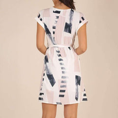Fashion Print Round neck Short sleeve Lacing Shift Dresses