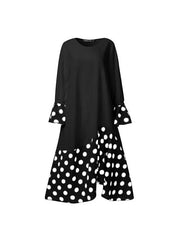 Fashion polka dot printed ruffle long sleeve maxi dresses
