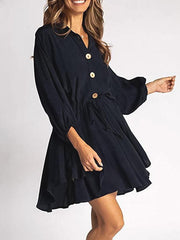 Women's fashion lantern long sleeve belt loose skater dresses