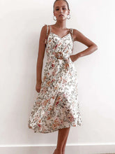 Fashion Print V neck Vest Sleeveless Lacing Skater Dresses