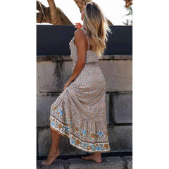 Casual V neck Print Sleeveless Vest Maxi Dresses