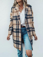 Vintage Lapel Collar Casual Check Wool Coats