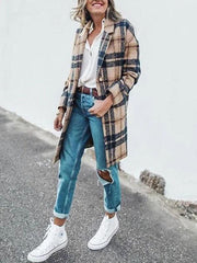 Vintage Lapel Collar Casual Check Wool Coats