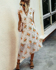 Fashion Print V neck Sleeveless Skater Maxi Dresses