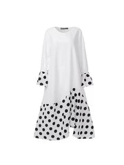 Fashion polka dot printed ruffle long sleeve maxi dresses