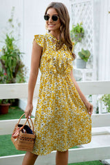 Fashion Print V neck Lacing Skater Dresses