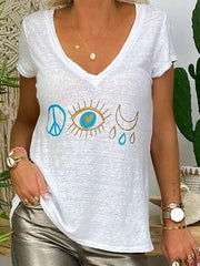 Casual V neck Print Short sleeve T-Shirts