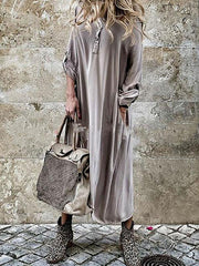 Loose Plain hooded long sleeve women maxi dresses