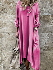 Loose Plain hooded long sleeve women maxi dresses
