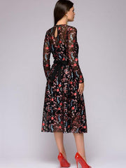 Women lace printed long sleeve skater dresses