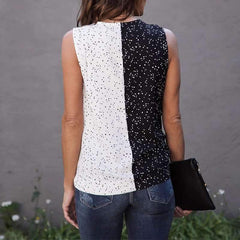 Fashion Gored Sleeveless V neck Point print T-Shirts