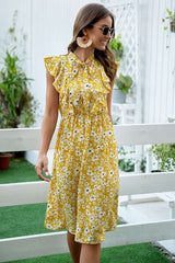 Fashion Print V neck Lacing Skater Dresses