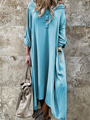 Loose Plain hooded long sleeve women maxi dresses