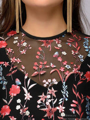 Women lace printed long sleeve skater dresses