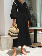 Casual Loose V neck Puff sleeve Maxi Dresses