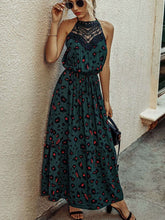 Fashion Print Lace Halter Sleeveless Skater Maxi Dresses