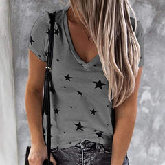Fashion Print V neck Short sleeve T-Shirts