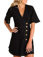 Fashion Pure V neck Short sleeve Fastener Shift Dresses