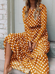 Fashion polka dot printed long sleeve maxi dresses