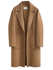 Solid Pockets Lapel Shawl Collar Single-Breasted Winter Lady's Warm Coats