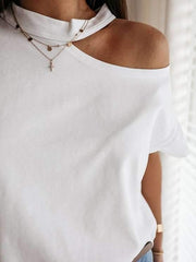 Pure Round neck Off shoulder Short sleeve T-Shirts