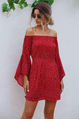 Fashion One shoulder Long sleeve Point print Shift Dresses