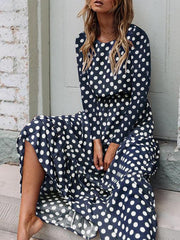 Fashion polka dot printed long sleeve maxi dresses