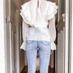 Fashion Pure Round neck Falbala Long sleeve Blouses