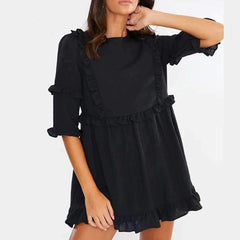 Casual Pure Round neck Half sleeve Stringy selvedge Shift Dresses