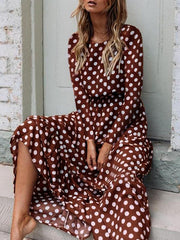 Fashion polka dot printed long sleeve maxi dresses