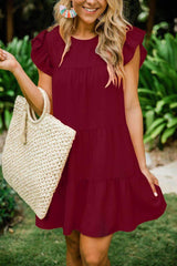 Casual Pure Falbala Round neck Shift Dresses