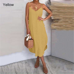 Pure Sexy Casal V neck Vest Sleeveless Fastener Irregular Maxi Dresses