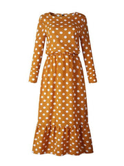 Fashion polka dot printed long sleeve maxi dresses