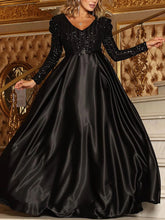 Deep V big swing sexy sequined long sleeve evening dresses