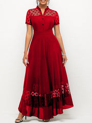 Women's Dresses Polka Dot Mesh Panel V-Neck Short Sleeve Dress Maxi Dresses