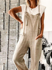Casual loose solid color linen jumpsuit