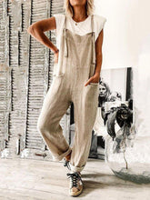 Casual loose solid color linen jumpsuit
