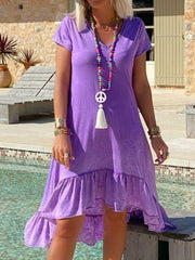 Casual solid color loose short sleeve dress