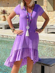 Casual solid color loose short sleeve dress
