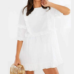 Casual Pure Round neck Half sleeve Stringy selvedge Shift Dresses