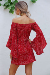 Fashion One shoulder Long sleeve Point print Shift Dresses