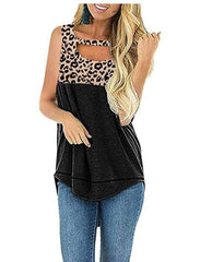 Casual Leopard print Gored Sleeveless T-Shirts